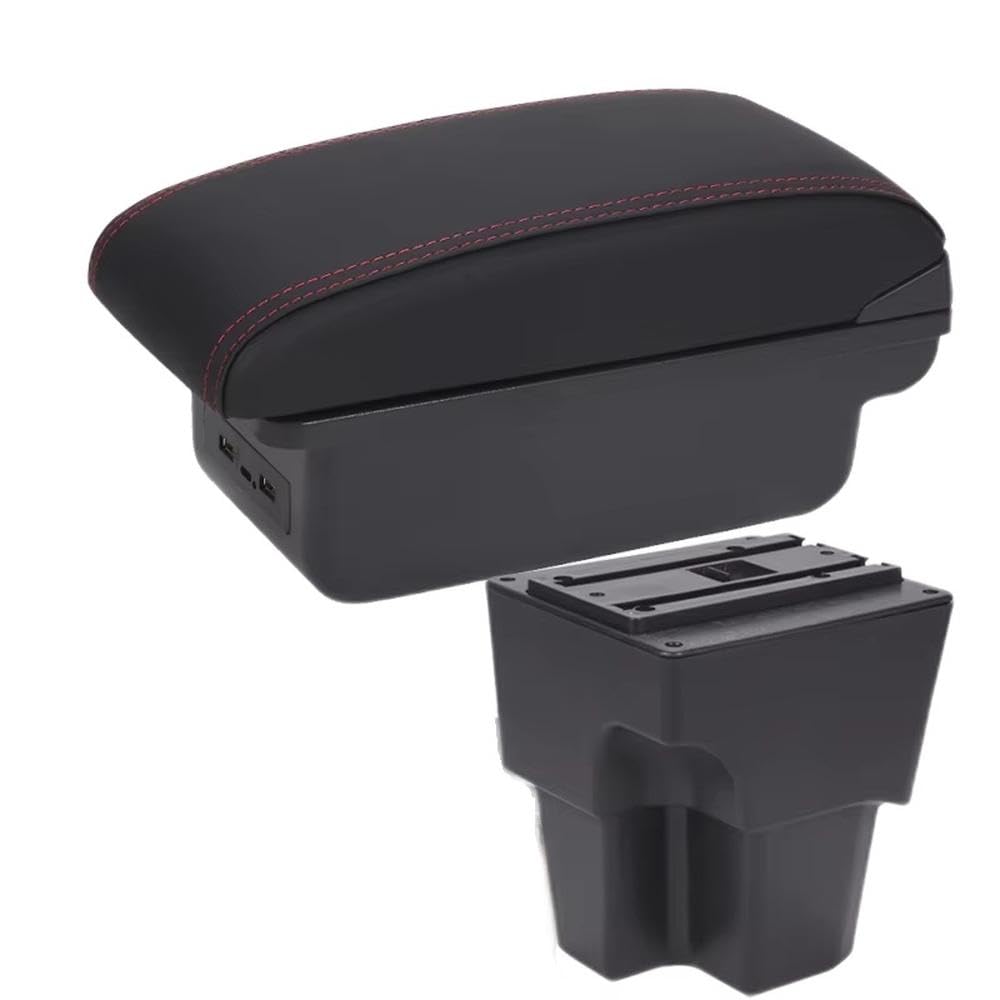 FSOZDBBPL For T-Cross 2025 Car Armrest Box Center Console Armrest Storage Box Retrofit Parts Interior Parts(B1 Black red 3USB)