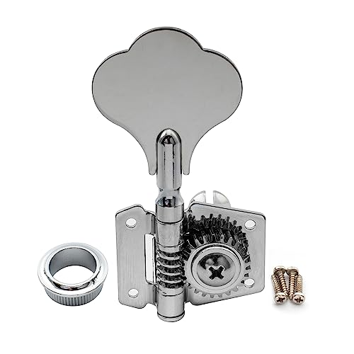 Image of Musiclily Basic 4-in-line 24:1 Ratio Open Gear Machine Heads Tuners Tuning Pegs Keys with Clover Button for Electric Bass, Chrome