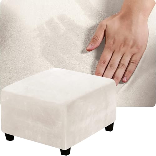 Funda cuadrada de terciopelo de lujo elástica para otomana beige 2