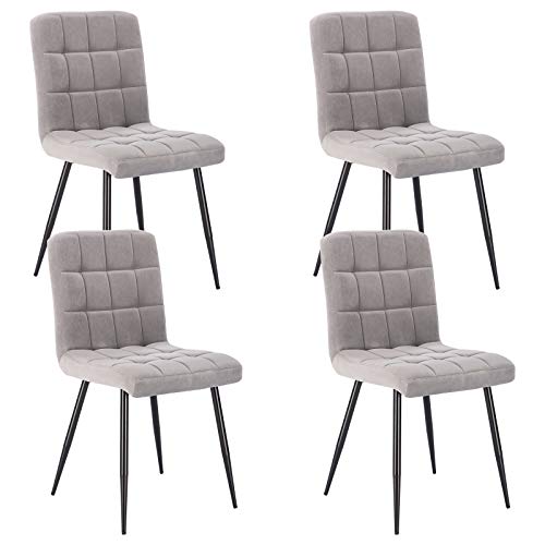 Lestarain Lot de 4 Chaises de Salle à Manger Rétro Chaises de Cuisine Chaises de Salon Rembourrée en Velours,Pied en métal,Chaises avec Dossier Gris Clair