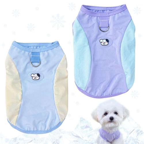 KASESSS 2 Pezzi Giubbotto di Raffreddamento per Cani, Gilet Rinfrescante per Cani, Maglietta Estiva per Animali Domestici, Protezione Solare per Canis di Taglia Media Piccola Gatti, M, Viola, Blu