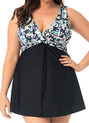 Caribbean Sand Plus Size Swimwear Women's Plus Size Solid One Piece Swimsuit Tummy Control Mesh (18W, New Floral)