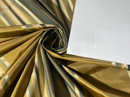 Tissu taffetas 100% soie doré et bleu jacquard haut de gamme pour haute couture