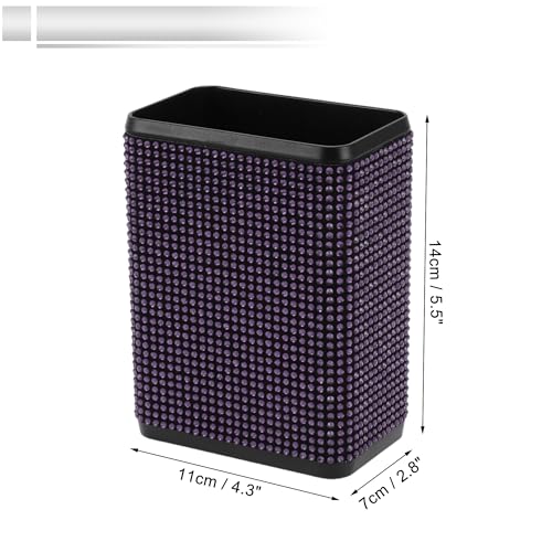 Image of 1 Pcs Universal Car Trash Can Hanging 4.3 inch Length 2.8 inch Width 5.5 inch Height Trash Bin with Hook and Back Clip Purple Plastic Rhinestone