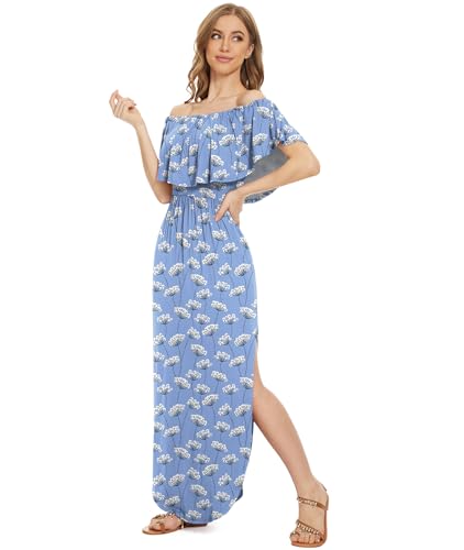 Image of LILBETTER Womens Off The Shoulder Ruffle Party Dresses Side Split Beach Maxi Dress