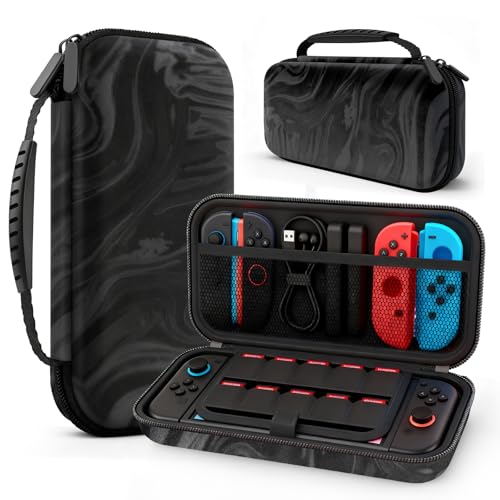 Image of homicozy Carrying Case for Nintendo Switch 2 (2025),Hard Shell Protective Travel Case with 10 Game Cartridges Storage & Accessories Holders,Portable Shockproof Pouch for Console,Black