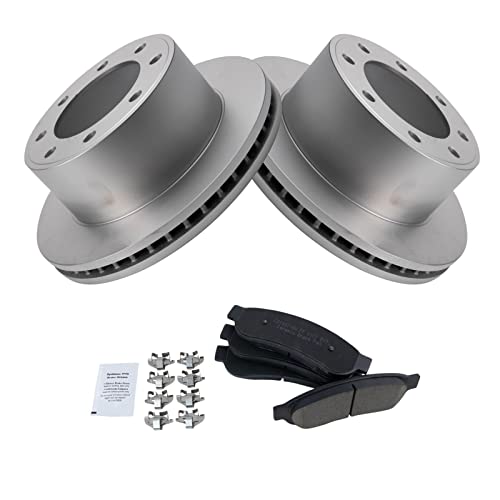 Image of TRQ Rear Brake Pad & Rotor Kit Ceramic Premium G-Coated Compatible with 2008-2012 Ford F-250 Super Duty F-350 Super Duty