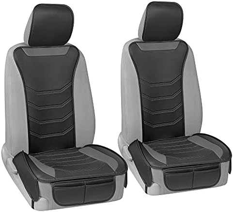 Motor Trend LuxeFit Gray Seat Covers for Cars Trucks Van SUV (2 Pack), Premium Faux Leather, Easy to Install Automotive Seat Covers with Storage Pockets, Fits Most Vehicles