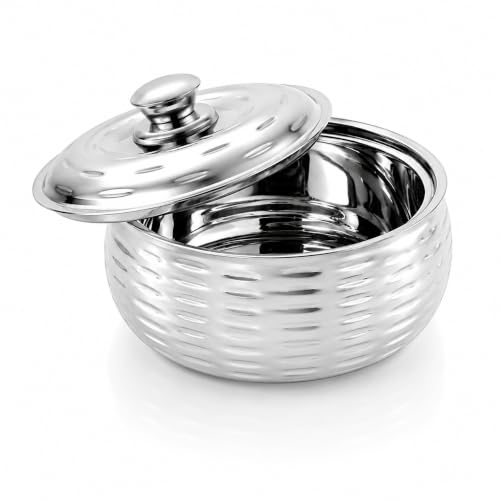 Image of CLASSIC ESSENTIALS Double Wall Insulated Stainless Steel Ripple Casserole 1500 ml | Hot Pot Food Storage & Serving Bowl | Thermal Belly Casserole for Roti, Rice, Dal, Curry & Meals