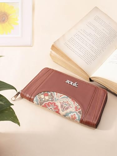 Image of ZOUK Arika Zipper Wallet for Women | Card Holder Wallet with 10 Card Slots, Coin Pouch & Cash Compartments | Purse for Women Stylish | Fits Phones up to 6.7 inch | Mughal Art Multicolor