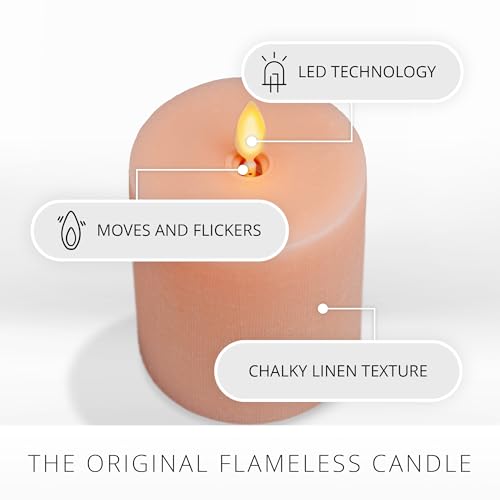 Image of Luminara Flameless LED Battery Operated Flickering Pillar Candles, Mellow Peach Pack of 1 3 inch x 4.5 inch, Realistic Moving Flame Real Wax Indoor /Outdoor
