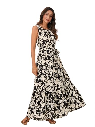 Image of Rooscier Women's Sleeveless Boho Maxi Dress | Halter Neck Print Tiered A Line Beach Dresses