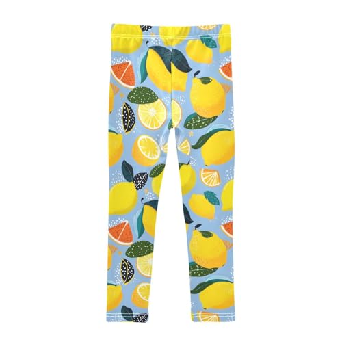 Lemon Watermelon Green Leaves Girls Leggings Ultra Soft Compression Yoga Gym Pants for Kids 4-10T2