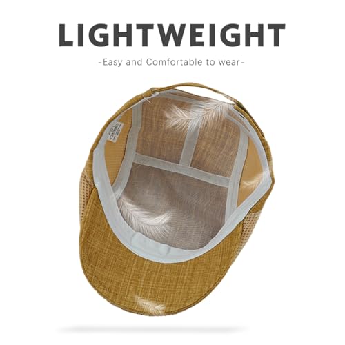 Image of Men's Cotton-Hemp Blend Newsboy Cap - Lightweight Summer Flat Cap for Driving & Outdoor Style