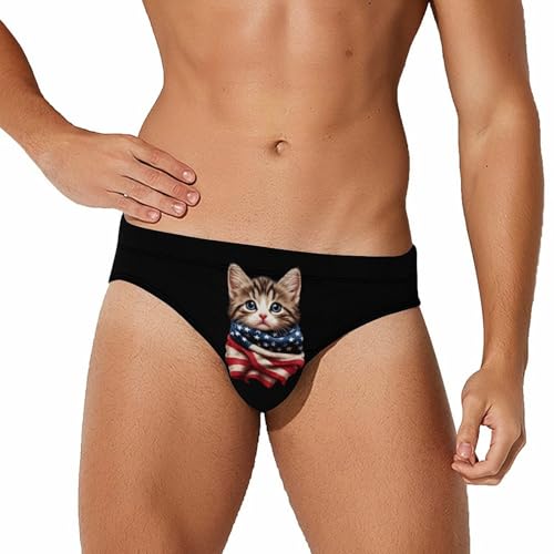 U.S.A. Flag Cat Men's Swim Brief Sexy Bikini Swimwear Swimsuit Trunks Bathing Suits