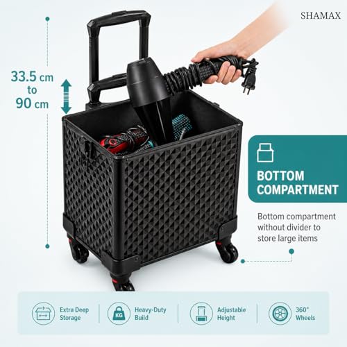 Image of SHAMAX Professional Rolling Makeup Case, Cosmetic Organizer Trolley, Manicure Storage Vanity Locks- Trolley for Hairdressers, Salons, Beauty Lovers - 360- Degree Universal Wheels (ABD4 Trolley)