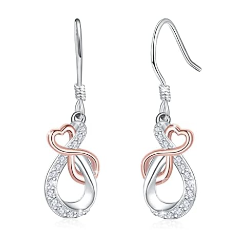 Infinite Love Silver Hook Earrings, Infinity Love Hearts Drop Dangle Earrings,Love Faith Inspiration Drop Earrings, White Zirconia/925 Sterling Silver Earrings, Jewelry Gifts For Girls Women Cover