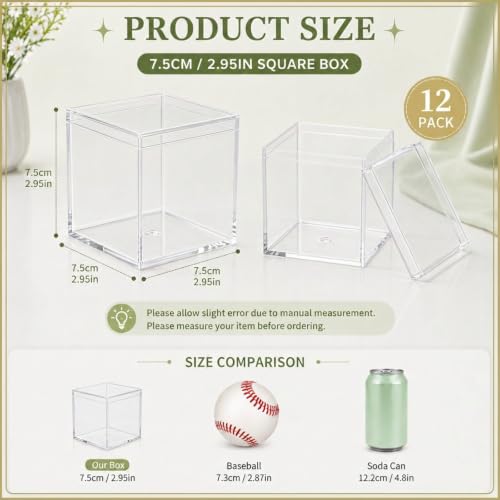 Image of 12 Pcs Clear Acrylic Boxes with Lid,Square,3 x 3 x 3 | Clear Plastic Boxes with Lids for Organizing and Displaying Jewelry, Candy, Crystals, Crafts, Party Favors and Collectibles