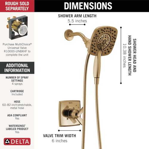 Image of Delta Ashlyn 17 Series Dual-Function Shower Faucet Set with In2ition 2-in-1 Dual Shower Head with Handheld Spray, Gold 2-Handle Valve Trim Kit, Champagne Bronze T17264-I-CZ (Valve Not Included)