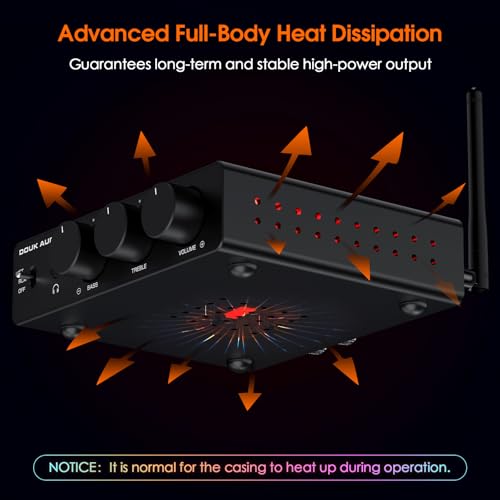 Image of Douk Audio 2 Channel Bluetooth Amp: HiFi Stereo Amplifier | 300Wx2 TPA3255 | Class D PFFB | Bass Treble Control | Headphone Out for Home Theater, Bookshelf Speakers (48V PSU)