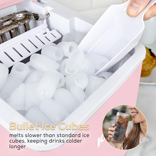 Image of Igloo Portable Ice Maker with Handle & Scoop- Countertop Ice Maker with LED Control Panel & 1.5 Qt Water Tank- Ice Maker Produces 26 Lb Of Ice In 24 Hours With 9 Large or Small Cubes In 7 Minute -Pink