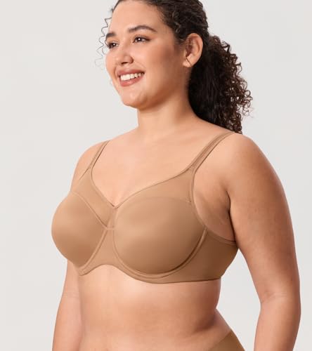 Image of DELIMIRA Women's Full Coverage Bras Underwire Lightly Padded Plus Size Supportive Tshirt Sheer Bra