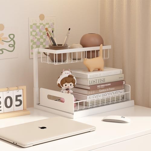 bukfen Under Sink Organizer, Pull Out Cabinet Organizer 2-Tier Slide Out Sliding Shelf Under Cabinet Storage Multi-Use for Under Kitchen Bathroom Sink Organizers and Storage,White,1 Pack