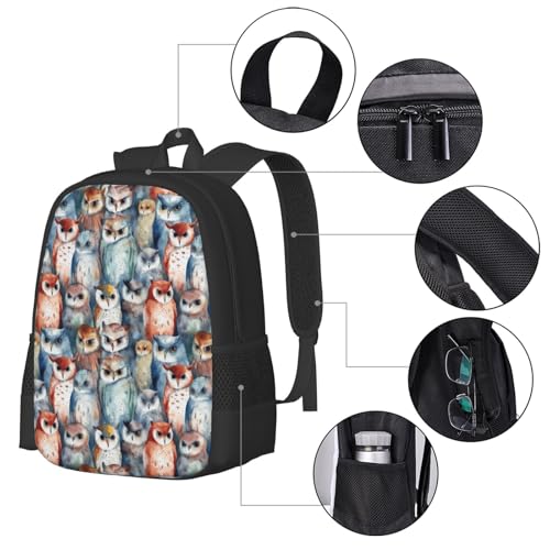 Watercolor Owl Backbags Large Adjustable Backpack Lightweight Daypack for Men Women 16.5 Inches4