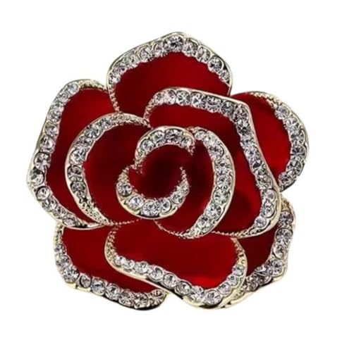 Crystal Rhinestone Red Flower Camellia Pin Brooch - Ladies' Fashion Clothing Accessory