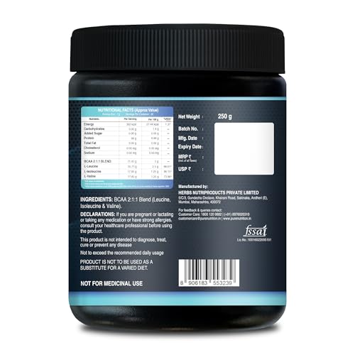 Image of Pure Nutrition BCAA Powder 2:1:1 | 5000mg Branched Chain Amino Acids | Sugar-Free Pre & Intra Workout Supplement | Muscle Recovery & Endurance | Unflavored | 250g (35 Servings)