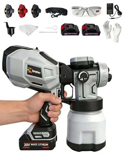 1200W Cordless Paint Sprayer with 2 Dual Long-Life Batteries 20Min Each - 1200ml Tank, 3 Copper...