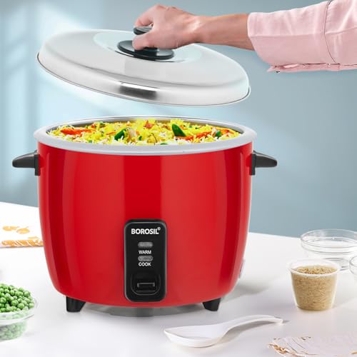 Image of Borosil 1.8 L Pronto Electric Rice Cooker | Keep Warm Feature with Indicator Display, Anti Skid Rubber Feet | Cook & Boil Noodles, Rice, Upma, Idli, Dhokla | 2 Years Warranty