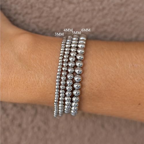 CONRAN KREMIX Waterproof Gold Beaded Bracelet For Women Non Tarnish,Stainless Steel Gold Ball Bead Stretch Layered Bracelet Stack3