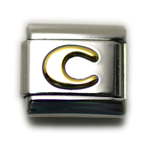 Alphabet Letter Initial, 9mm Traditional Classic Type Italian Modular Charm Bracelet Link - Stainless Steel