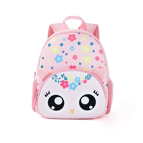 KK CRAFTS Mochila infantil pré-escolar de neoprene animal mochila de almoço para crianças, meninos e meninas, Coruja floral, Pre-k-10.2'H (Can't Fit Folder), Casual, brincalhão, adequado para crianças