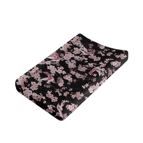 Image of Hummingbird Flower Changing Pad Cover Baby Girls Boys Diaper Change Table Sheet Cover Stretchy Changing Table Covers Soft Breathable