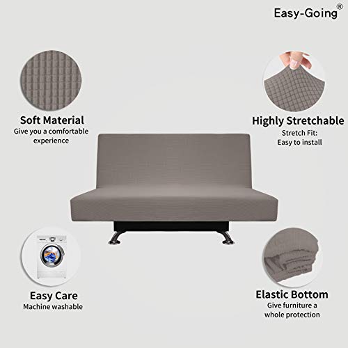Image of Easy-Going Stretch Medium Futon Slipcover Armless Futon Cover Taupe | Sofa Bed Furniture Protector Without Armrests with Elastic Bottom for Kids, Soft Jacquard Machine Washable