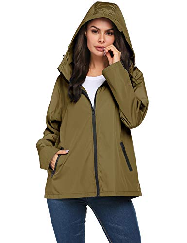 LOMON Hiking Raincoat,Women Waterproof Breathable Reflective Rain Jacket(Army Green,S)