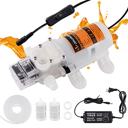 JIAWANSHUN 110V Electric Wine Transfer Pump, 5L/Min Food Grade Self-Priming Pump w/Stepless Speed Control, Stainless Steel Filters & 13.12ft Hose - for Home Brewing, Beverages, Low Noise