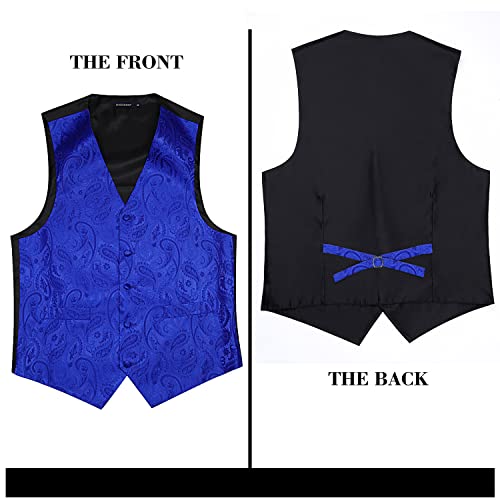 Hisdern Men's Vest Tie Set Paisley Floral Jacquard Casual Silk Necktie Pocket Square Waistcoat For Suit Or Tuxedo Rolay Blue #TOP4