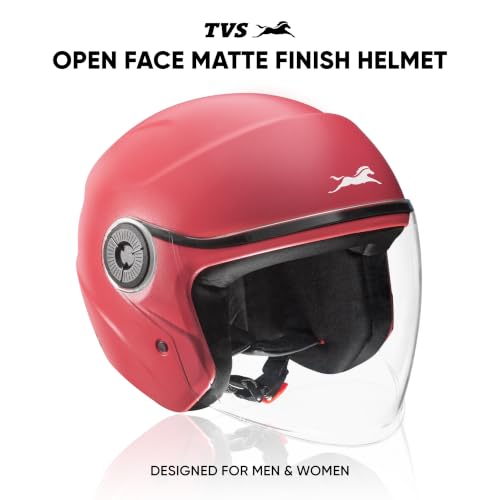 Image of TVS ACE ISI Certified Open face Unisex Helmet with Full Coverage Visor Available in 8 Colors | Lightweight Comfort-Fit Microfiber Liner Equipped with Quick Release Chin Strap