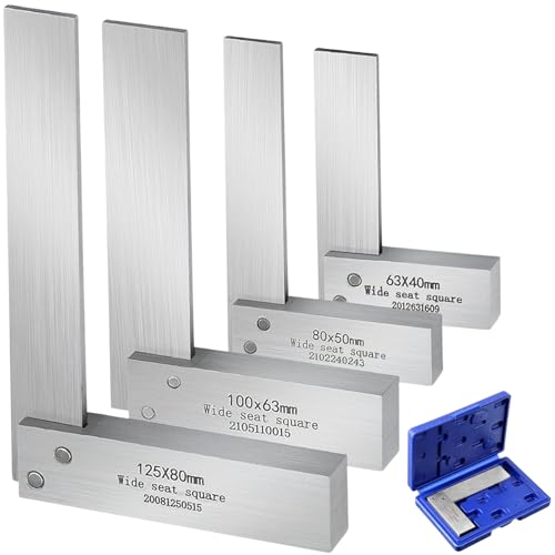 Lancisism Machinist Square Set 2, 3, 4, 5 Inch, Precision Engineer Wide Seat Square Mechanical Engineer Steel Angle Ruler High Precision 90 Degree Wide Base Square Tool L-Type Testing Measuring Tool