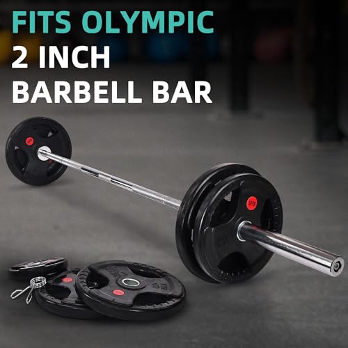 Image of Fitvids 2 Inch Olympic Barbell Weight Plates Set, 255 LB(2.5-45 LB) Barbell Weight Set for Home Gym Strength Training, Rubber Coate Design
