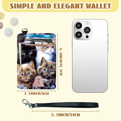 Cute Cat Slim RFID Blocking Card Holder Small Pocket Wallet Small Mini Card Case Front Pocket PU Leather Credit Card Organizer With Zipper for Women Men2