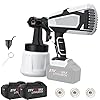 RYUNQ Draadloze verfspuit 2 * 4.0Ah batterij – 21V, elektrisch verfspuitpistool voor muren, hek verfspuit 600ml/min, 1000ml tank, 3 sproeiers, 80 DIN-s, perfect voor buiten, plafond, muren