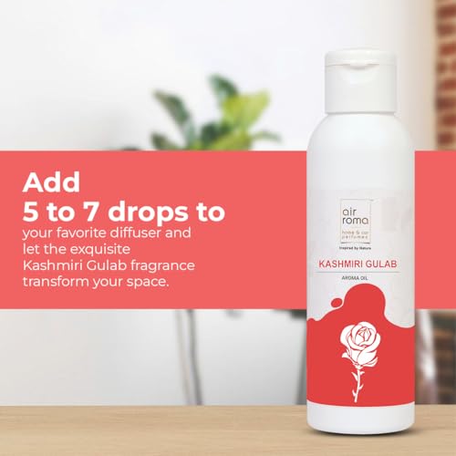 Image of AIR-ROMA Kashmiri Gulab Scented Aroma Diffuser Oil, Pure, Natural and Undiluted 100ml | Strong & Long-Lasting Aroma - Fragrance Oil for Home, Office, Candles