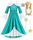 Anjite ガールズ ギャラクシー プリンセス ロザリーナ コスチューム キッズ ロイヤルドレスアップ ティールマキシドレス ウィッグ クラウンワンド イヤリング ハロウィン AJ097M