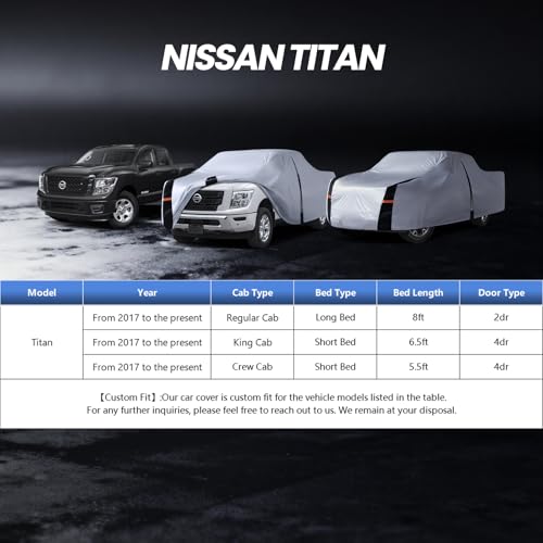 Image of Multi-Layer Nissan Titan Truck Cover, Custom fit Nissan Titan 2015-2026 Crew Cab Short Bed(5.5'-5.6')Car Cover Waterproof All Weather, Full Exterior Cover Rain Wind and UV Protection With Door Zipper