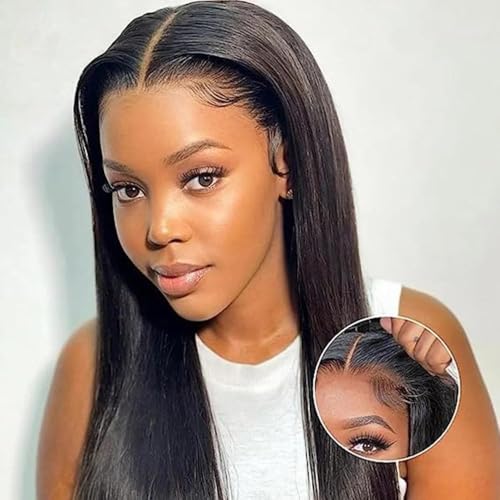 Peluca frontal de encaje liso sin pegamento: cabello humano natural prearrancado de 18 pulgadas 7