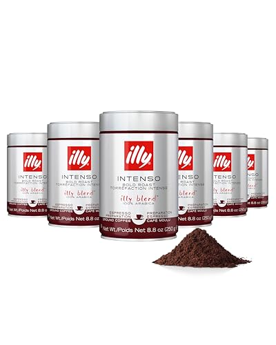 Image of illy Ground Espresso Coffee, Intenso Dark Roast, 8.8oz, 6 Pack | 100% Arabica, Premium Italian Coffee, Pre-Ground for Espresso Machines